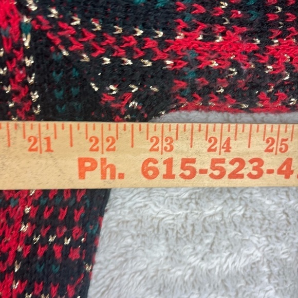 Vintage Knit Plaid Cardigan Blazer Gold Buttons Sz XL Birdseye Preppy Xmas - Picture 11 of 12